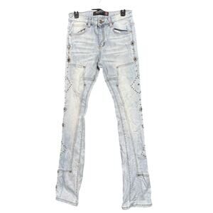 Gunzini Jeans Mens 30 Light Wash Denim Studded Straight Leg Pocket Detail Unique